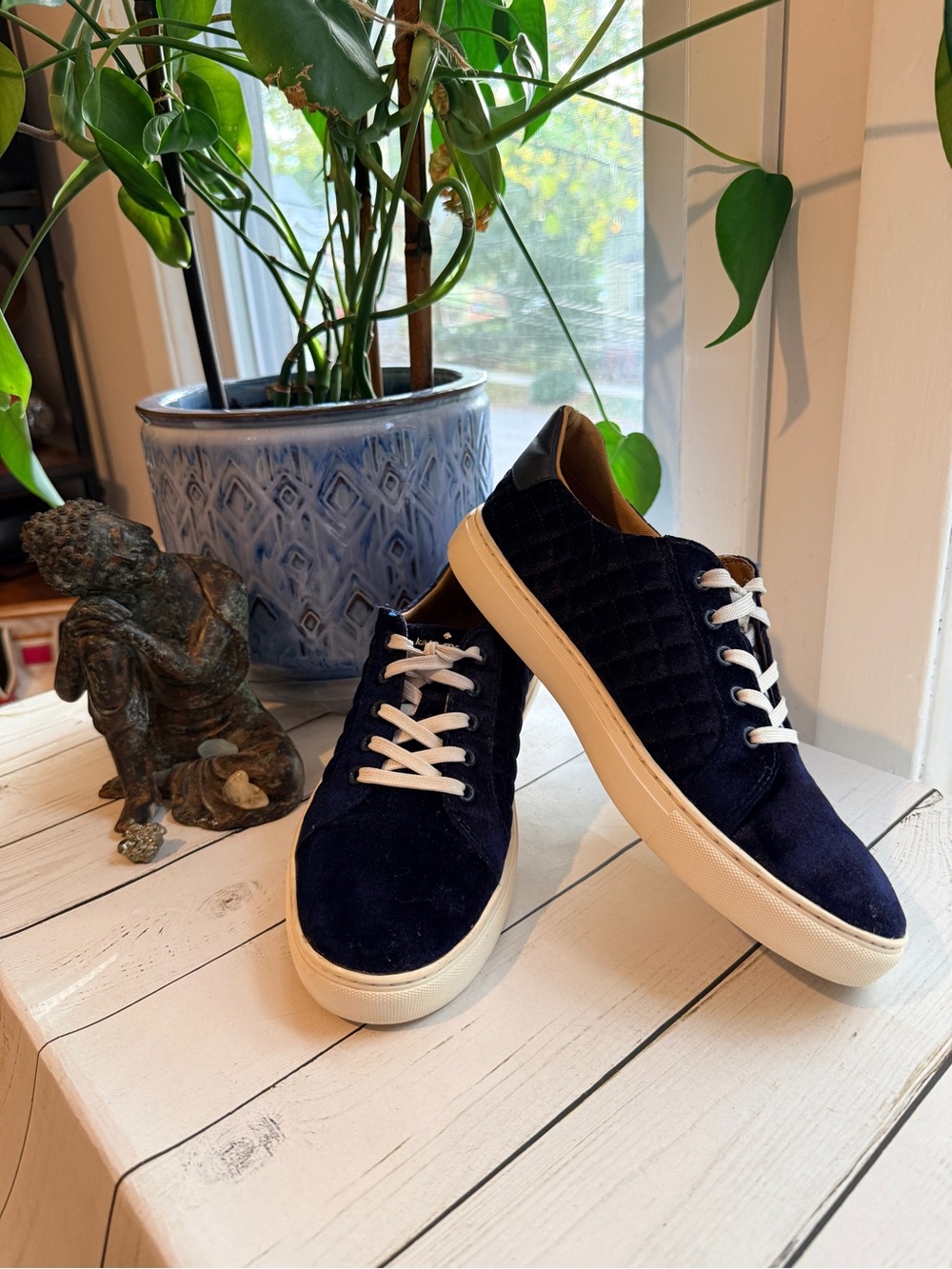 Kate Spade | Navy Velvet Low-Top Sneakers with Cream Sole